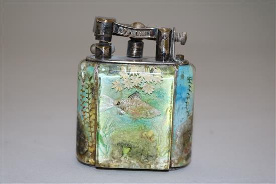 A Dunhill aquarium table lighter, H.3in.